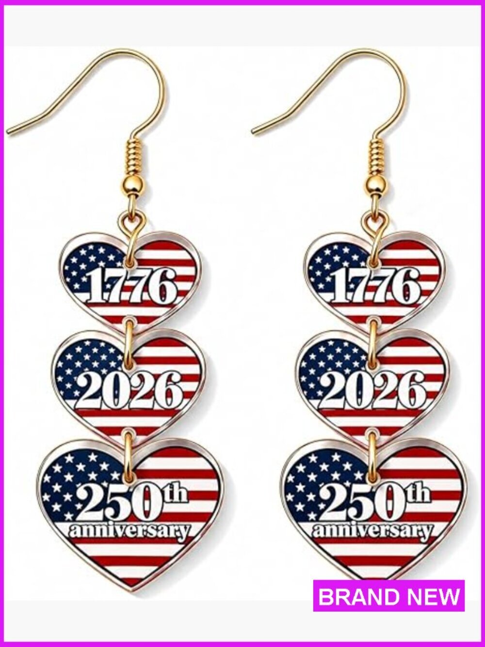 Patriotic Drop Dangle Earrings USA 250th Anniversary Independence Day Gift